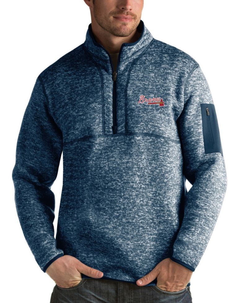 Men's Heathered Navy Atlanta Braves Fortune Half-Zip Sweater