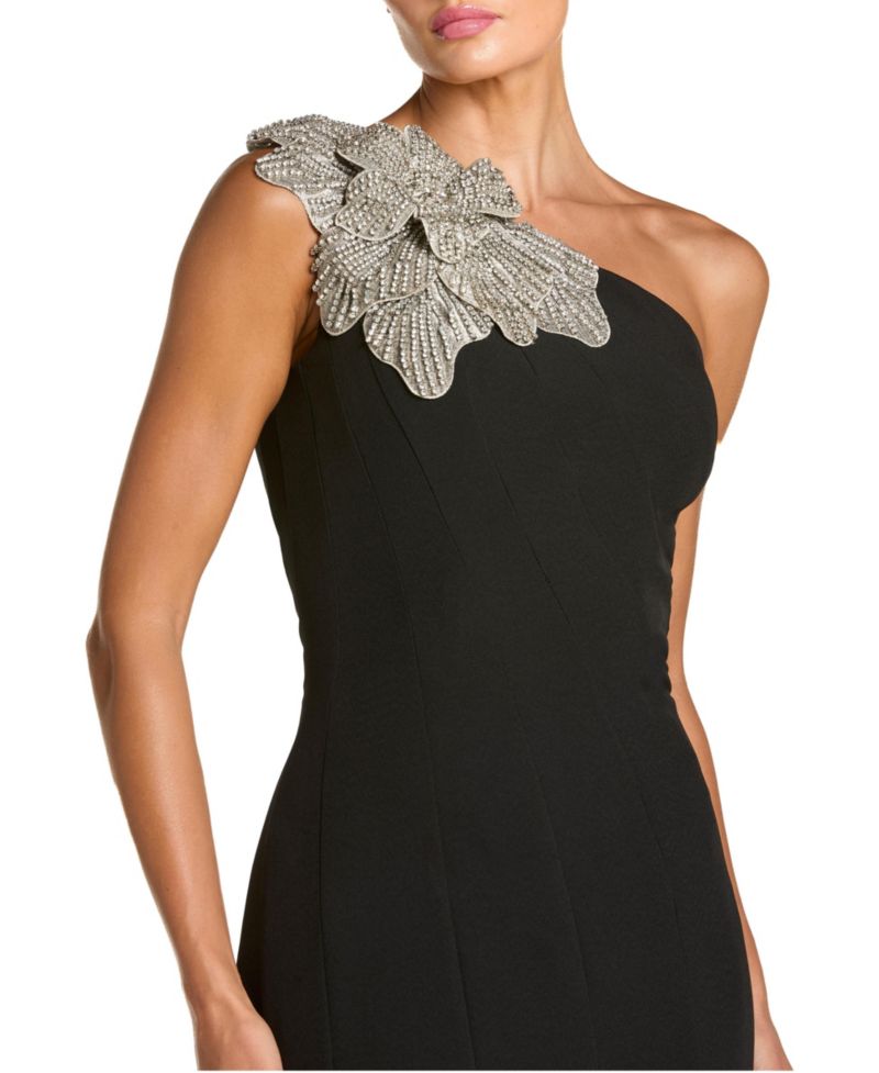 Women's Crepe One Shoulder Mermaid Midi Dress With Flower