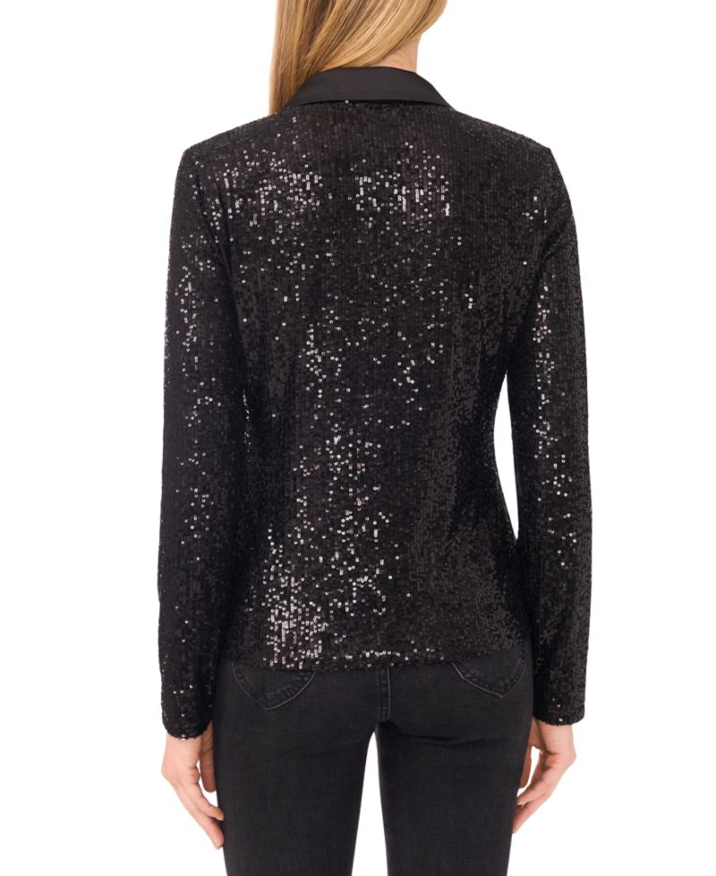 Women's Sequinned Long Sleeve Polo Top