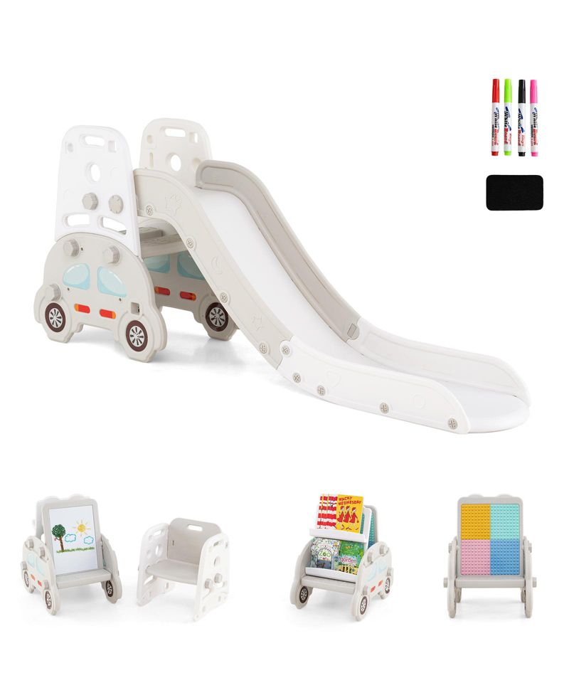 Toddler 5-in-1 Indoor Playground Slide Set with Easel, Stool and Book Rack