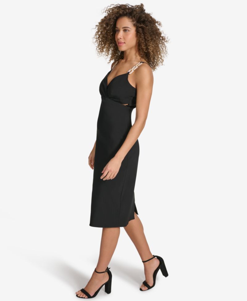 Women's Embellished-Strap Midi A-Line Dress