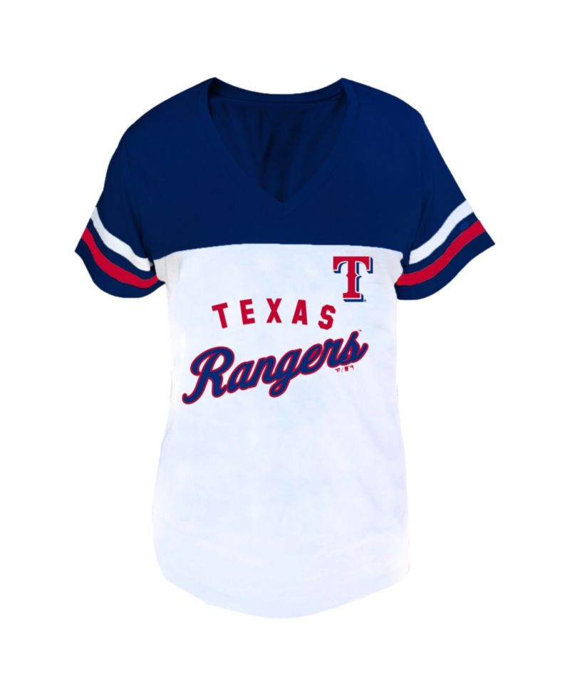 Women's Profile White/Royal Texas Rangers Plus Size Two-Stripe V-Neck T-Shirt