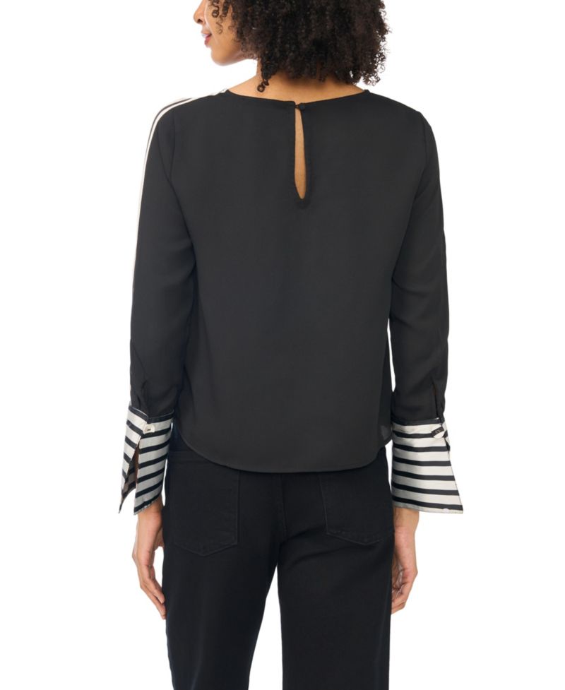 Women's Contrast-Trim Long-Sleeve Top