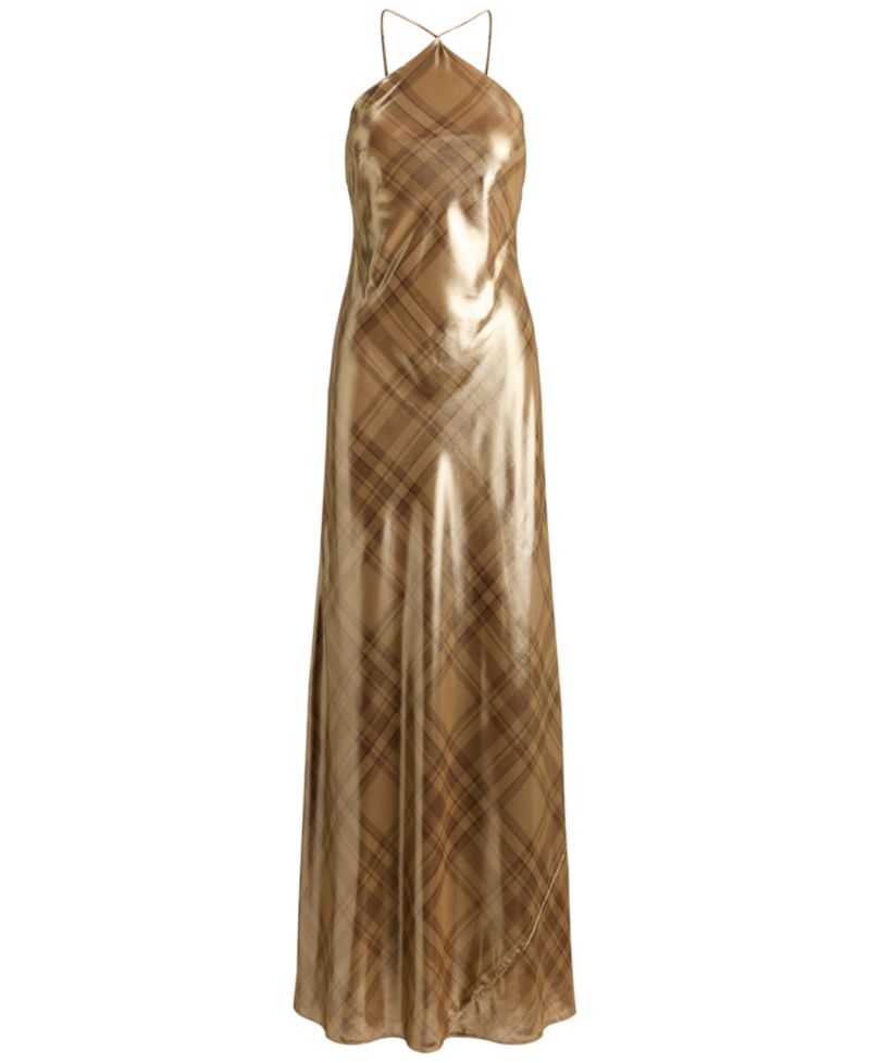 Women's Halter Metallic Plaid Gown