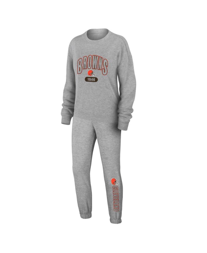 Women's Heather Gray Cleveland Browns Knit Long Sleeve Tri-Blend T-shirt and Pants Sleep Set