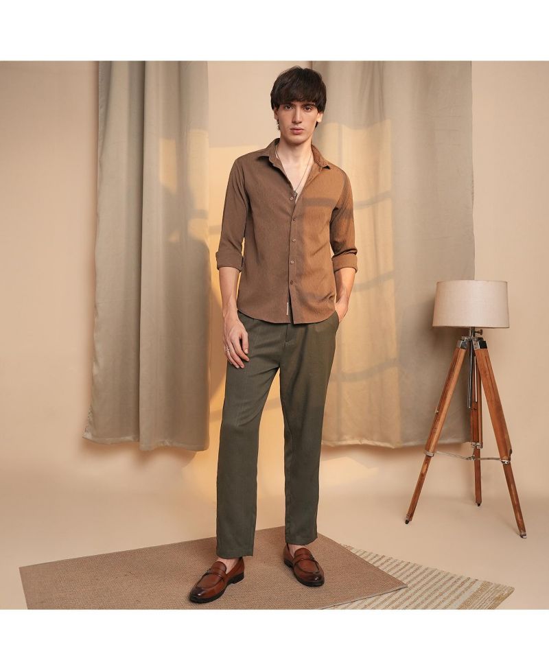 Men's Ash Brown Veined-Textured Shirt