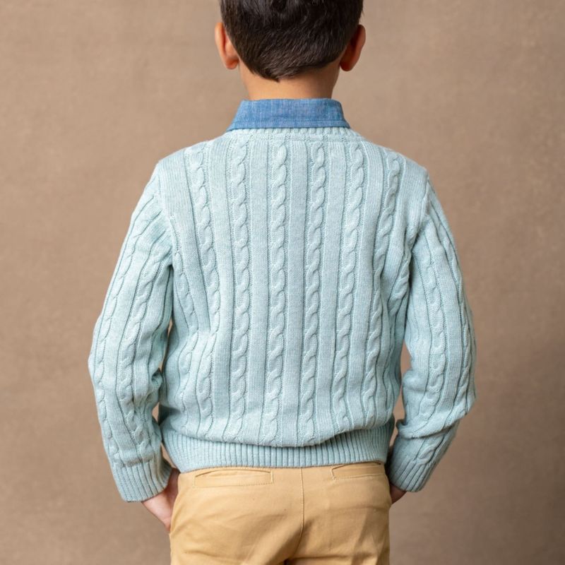 Hope and Henry Little and Big Boys' Organic Long Sleeve Fine Gauge Cable V-Neck Sweater