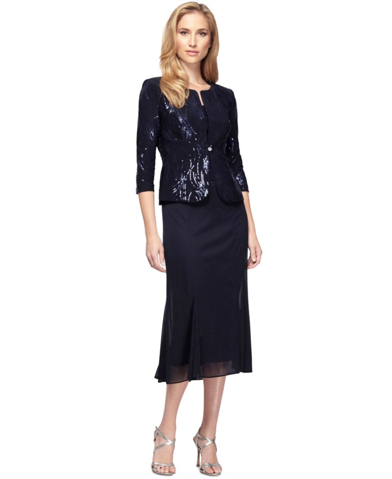 Women's Sequin A-Line Midi Dress and Jacket