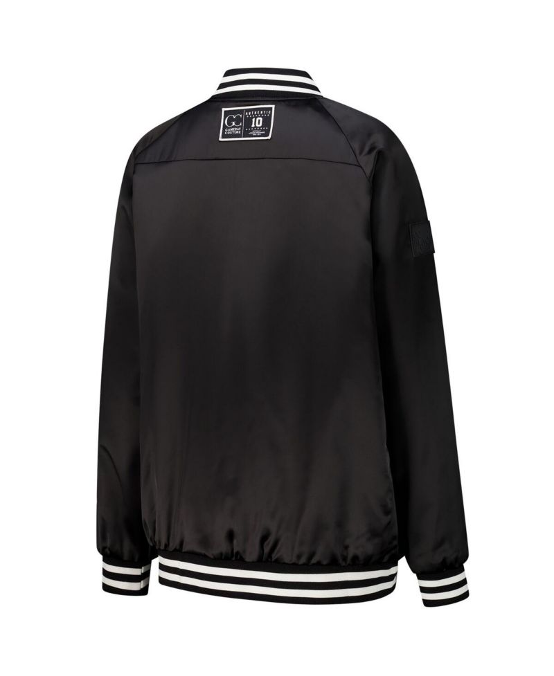 Women's Black/Orange Cincinnati Bengals Oversized Hot Shot Rhinestone Throwback Full-Snap Varsity Bomber Jacket