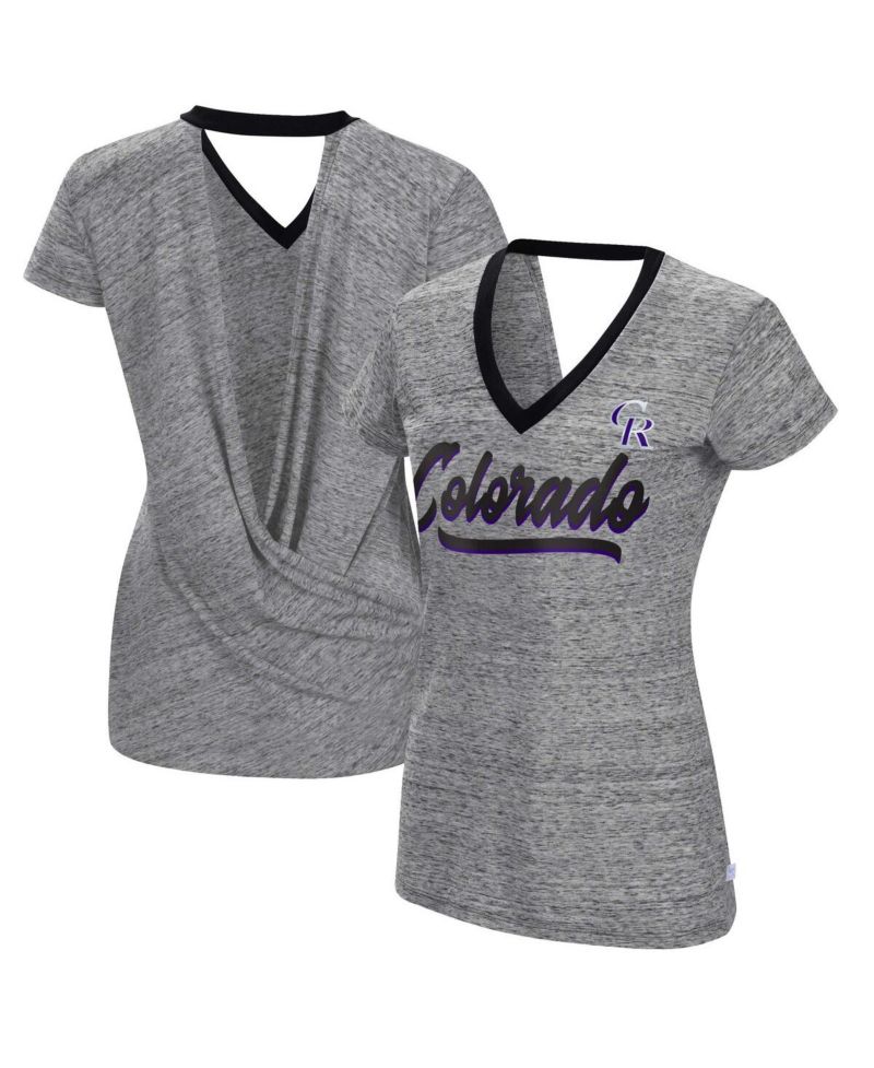 Women's Black Colorado Rockies Halftime Back Wrap Top V-Neck T-shirt