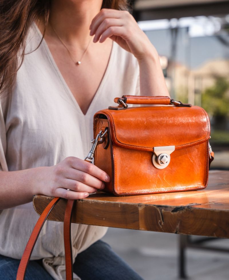 Laurel Mini Leather Convertible Pushlock Crossbody Bag
