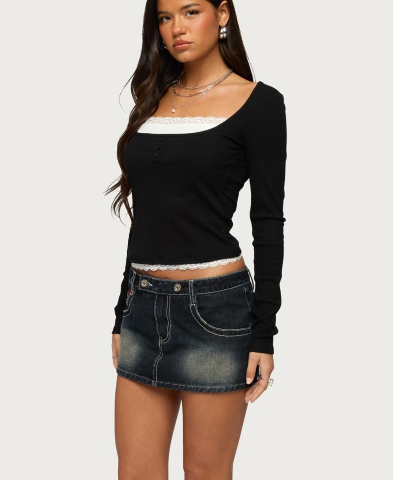 Women's Joana Layered Lacey Henley Top