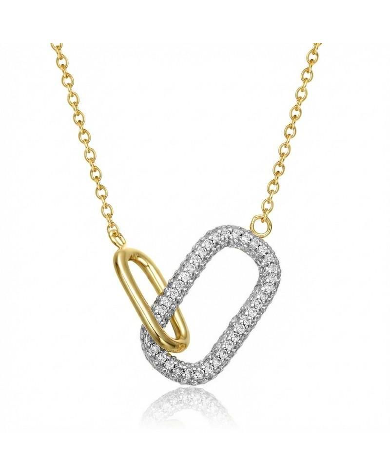 Radiant CZ Two-Tone Texture Interlocking Links Necklace