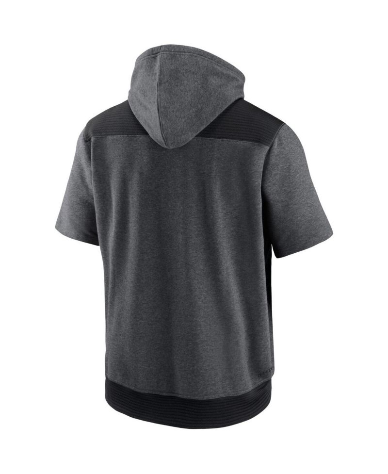 Men's Heathered Charcoal, Black Milwaukee Brewers Authentic Collection Dry Flux Performance Quarter-Zip Short Sleeve Hoodie