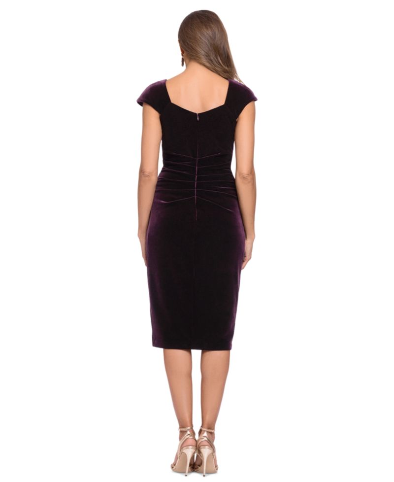 Women's Velvet Asymmetric-Neck Cap-Sleeve Dress