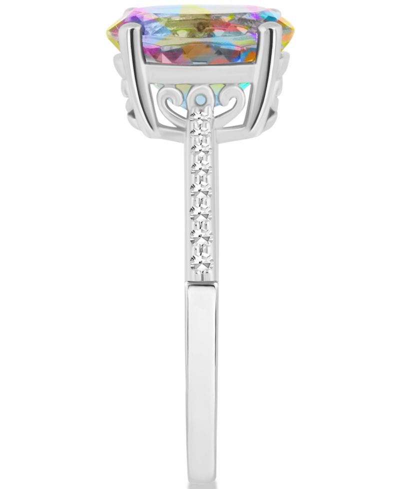 Mystic Topaz (3-5/8 ct. t.w.) & Diamond (1/10 ct. t.w.) Oval Solitaire Ring in Sterling Silver (Also in Pink Topaz)