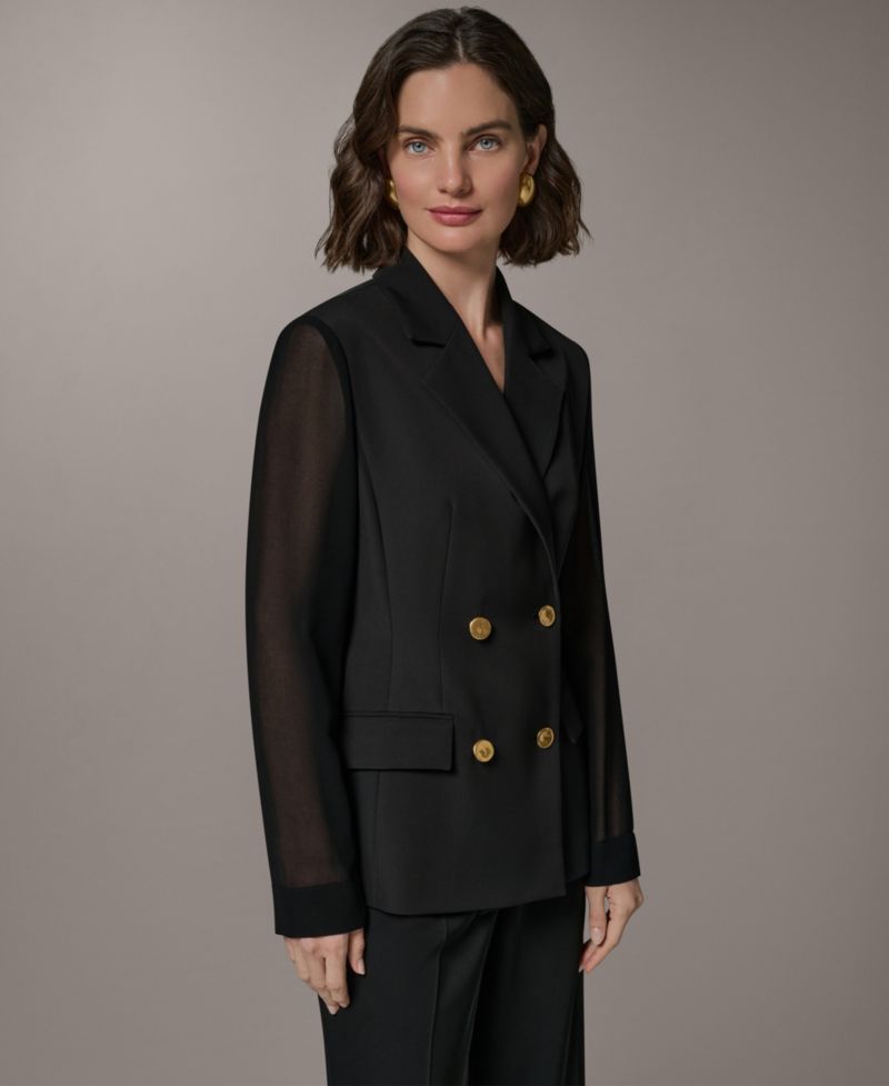 Petite Double-Breasted Long-Sleeve Blazer