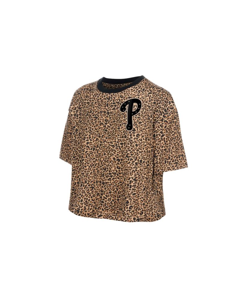Women's Brown Philadelphia Phillies Leopard Boxy Cropped T-Shirt