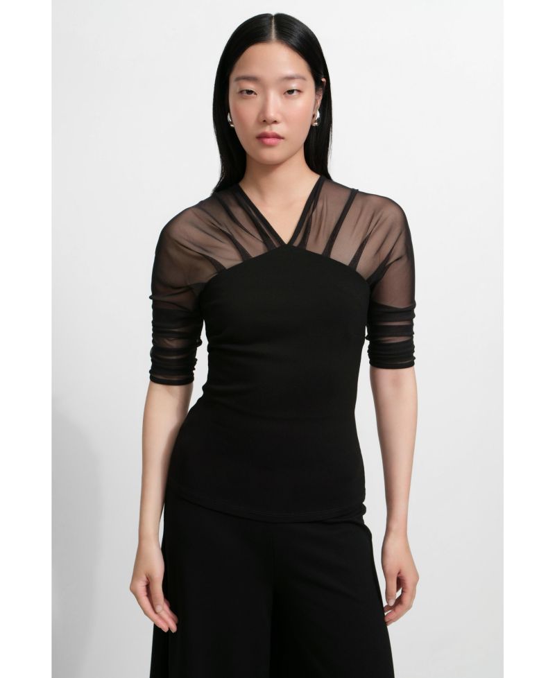 Women's Reva Sheer Mesh-Sleeve Evening Top