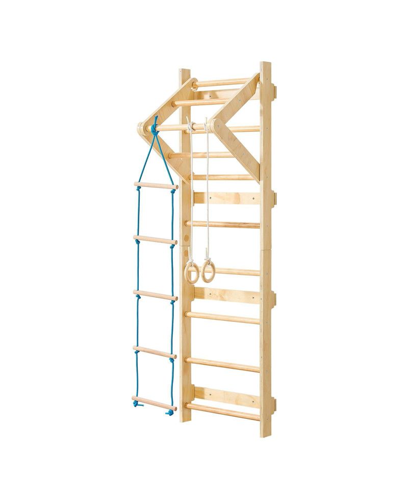 4 in 1 Swedish Ladder Wall Gym with Gym Rings and Pull Up Bar