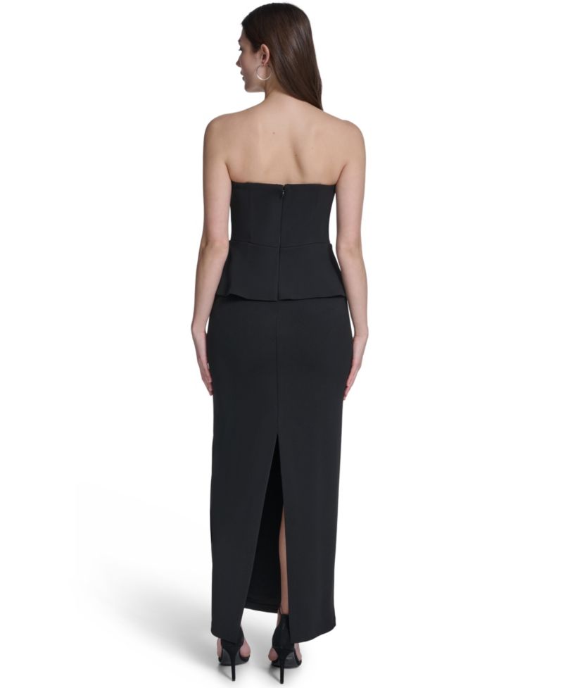 Women's Strapless V-Neck Peplum Gown