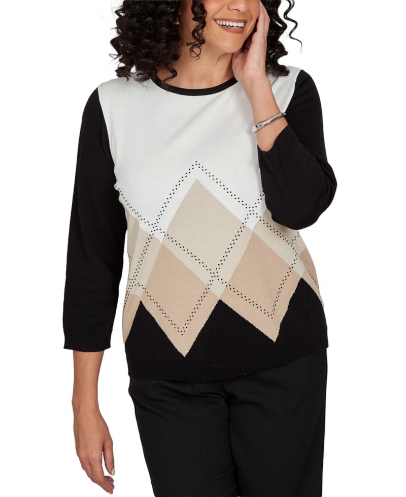 Petite Classic Argyle Beaded 3/4-Sleeve Sweater