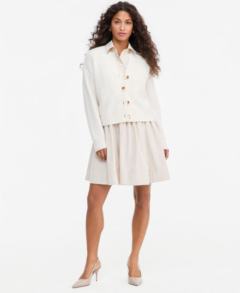 Petite 100% Cashmere Shaker Stitch V-Neck Cardigan Sweater