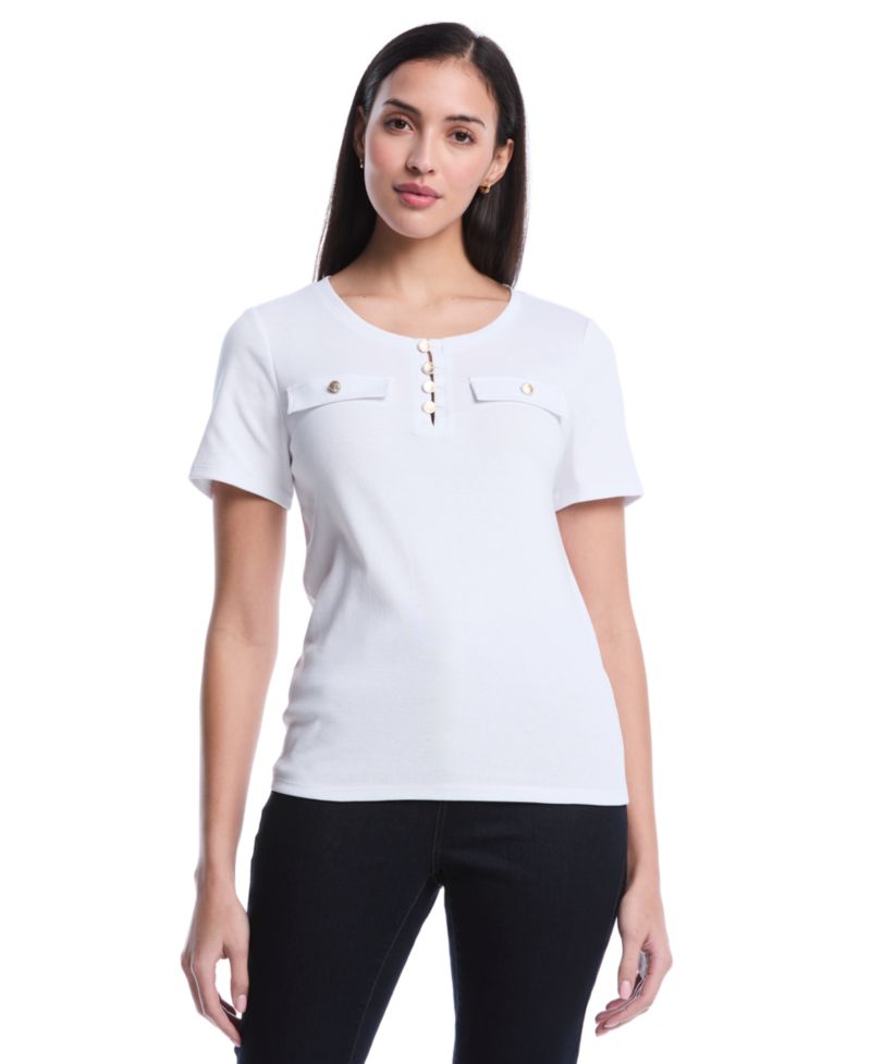 Petite Welt Pocket Button Detail Short-Sleeve Top