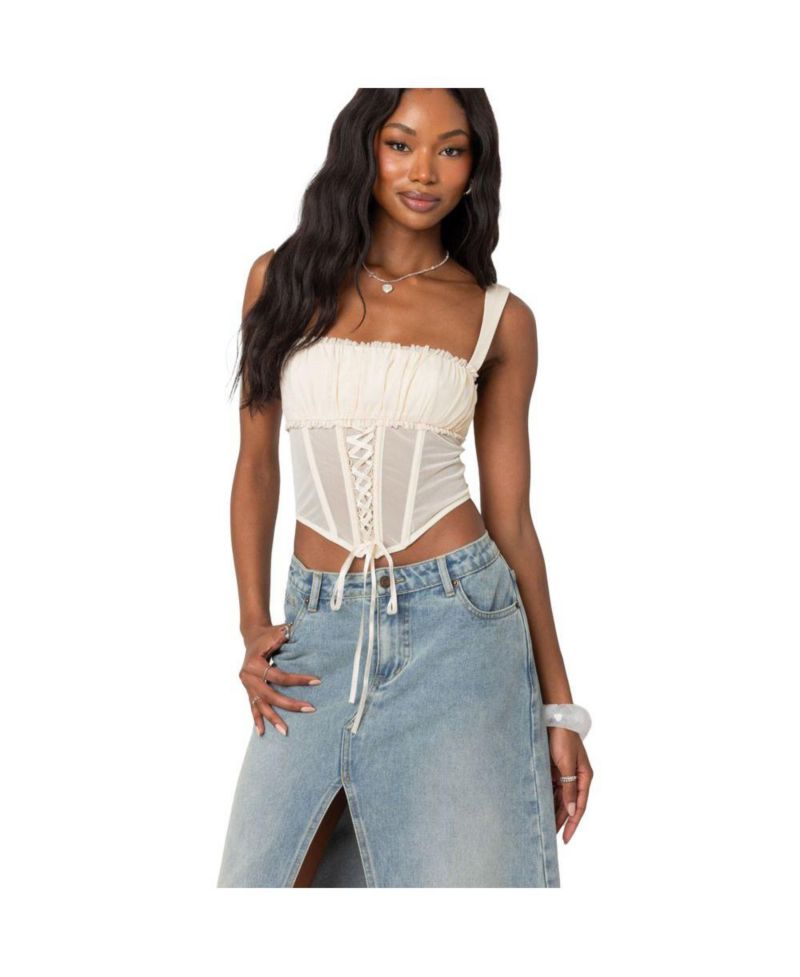 Women's Dafne gathered sheer mesh corset
