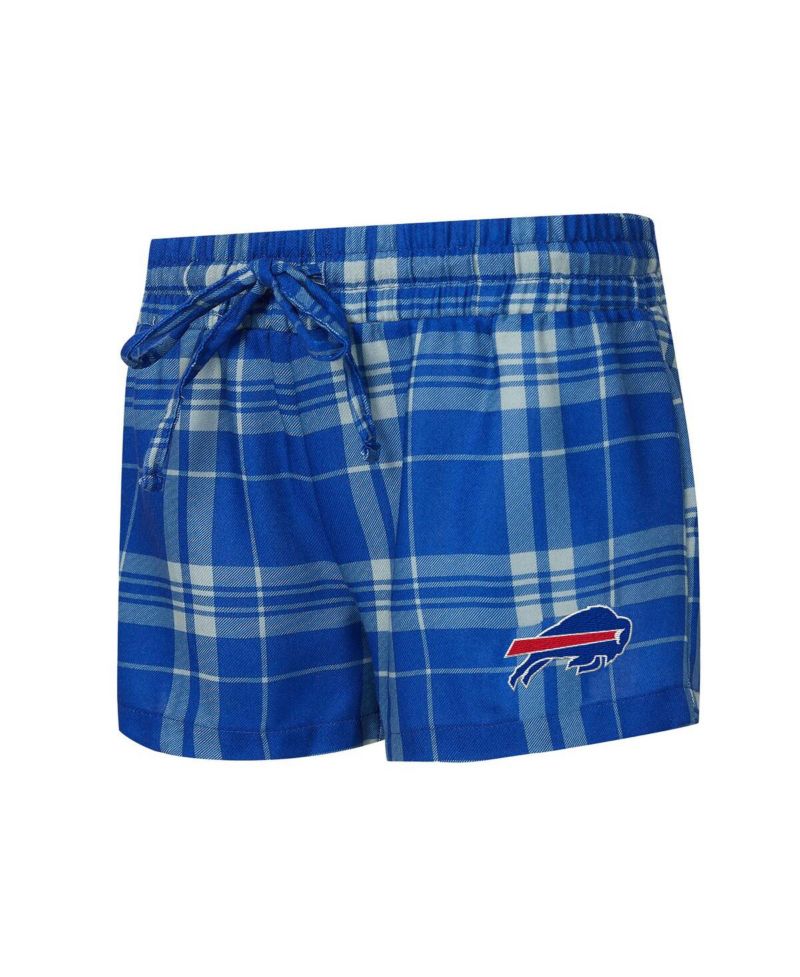 Women's 2-Piece Heather Gray/Royal Buffalo Bills Regulate Plaid Long-Sleeve T-Shirt and Shorts Sleep Set