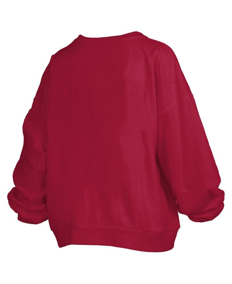 Women's Cardinal Arkansas Razorbacks Janise Arch Over Logo Waist Length Oversized Pullover Sweatshirt