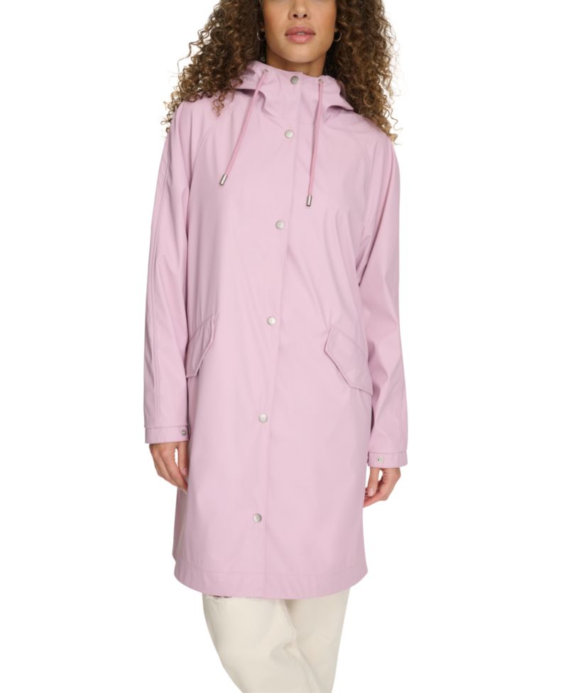 Plus Size Raglan-Sleeve Hooded Rain Jacket