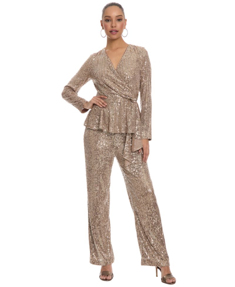 Women's Pull-On Wide-Leg Allover-Sequin Pants