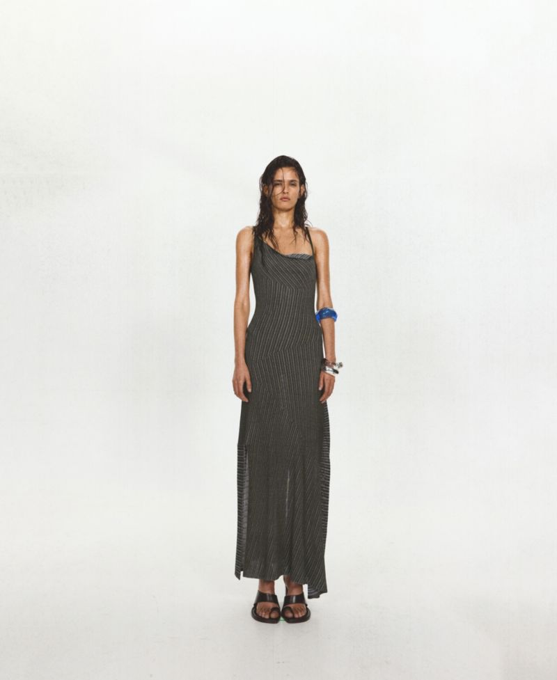Women's Asymmetrical Striped Sleeveless Knit Dress