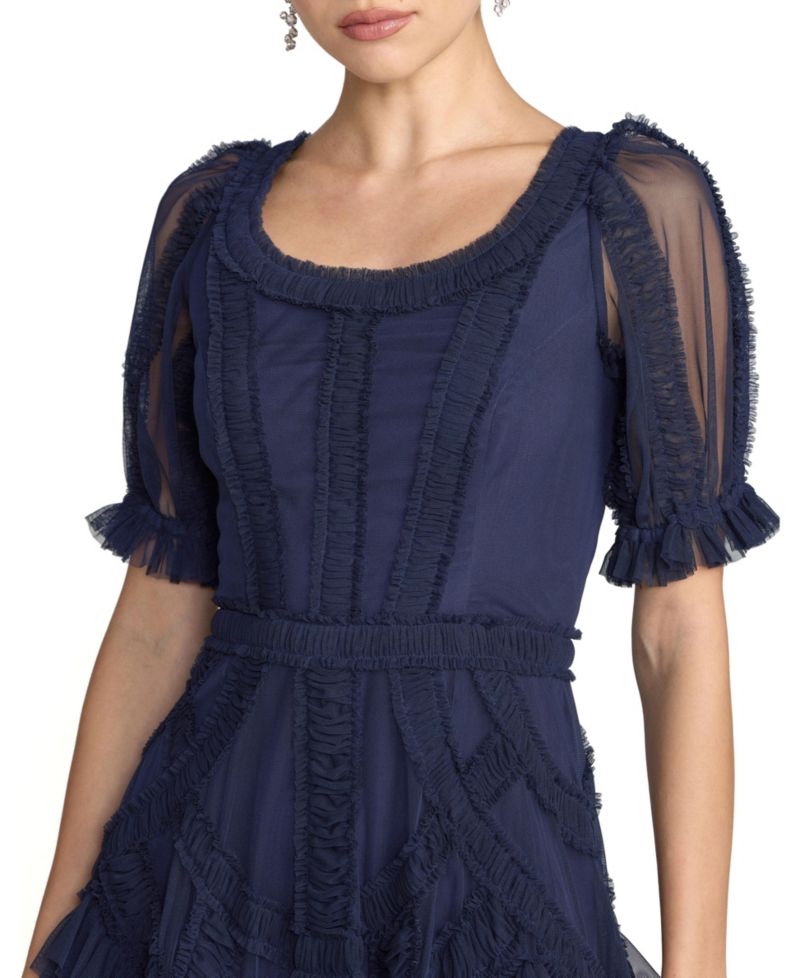 Women's Short Sleeve Mesh Mirco Ruffle Midi Dress