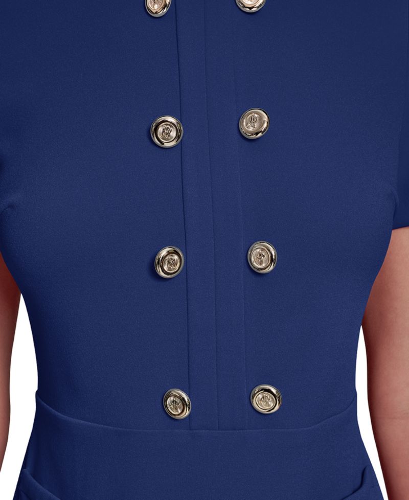 Women's Short-Sleeve Scuba Crepe with Flounce Hem and Button Dress