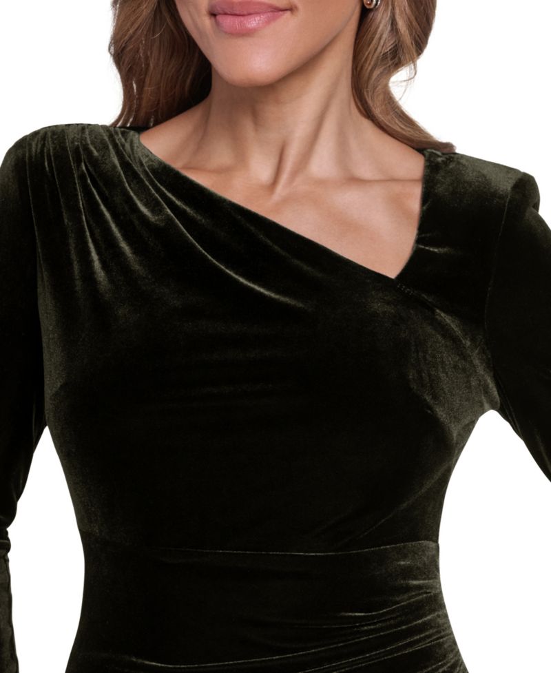 Women's Long-Sleeve Asymmetrical Neckline Velvet Gown