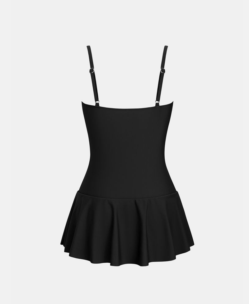 Women's Square Neck Ruched Tummy One Piece Swimdress