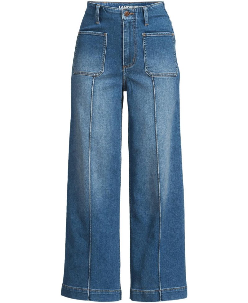 Petite Recover Denim High Rise Patch Pocket Extra Wide Leg Crop Jeans