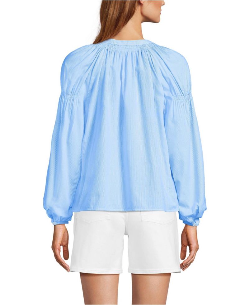 Women's Cotton Voile Long Sleeve Raglan Smocked Top