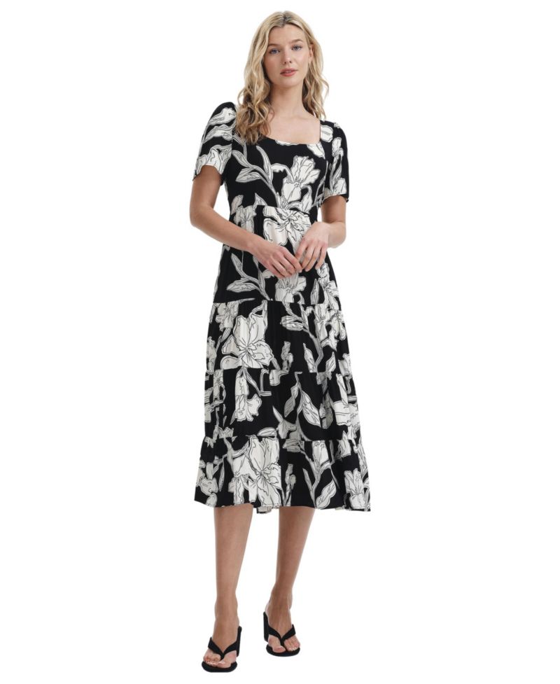 Women's Teresa Floral-Print Tiered Square-Neck Midi Dress