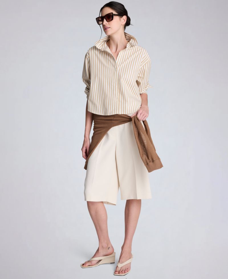 Women's Button-Front Cropped Shirt