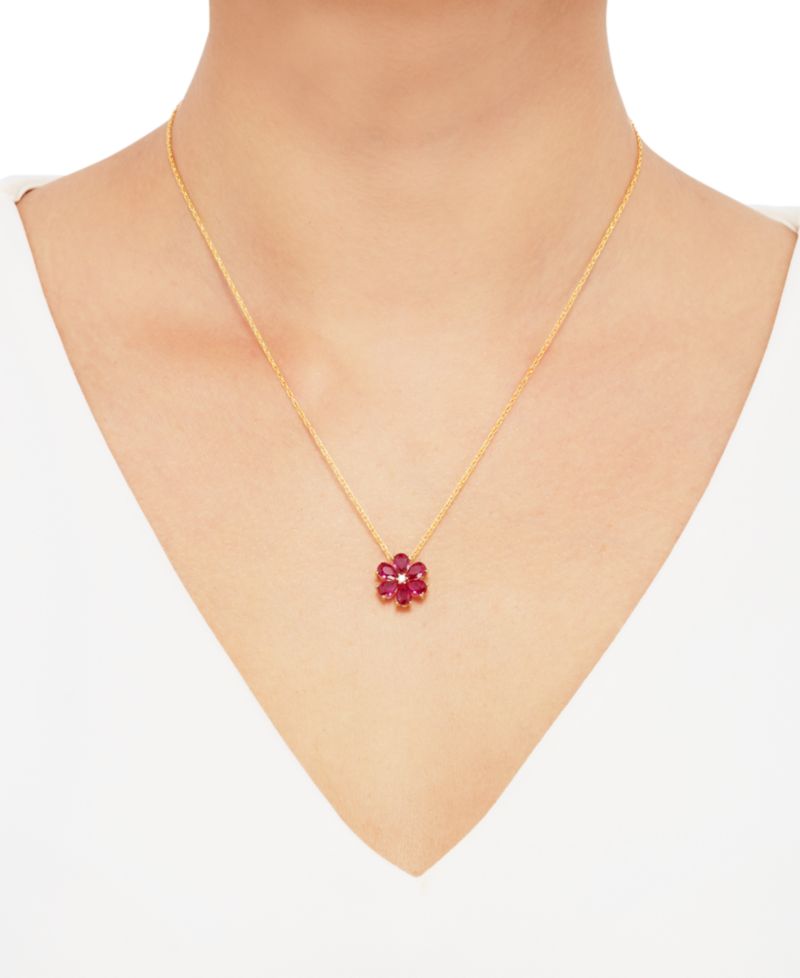 Lab-Grown Ruby (5-1/3 ct. t.w.) & White Sapphire (1/8 ct. t.w.) Flower 18" Pendant Necklace in 18k Gold-Plated Sterling Silver