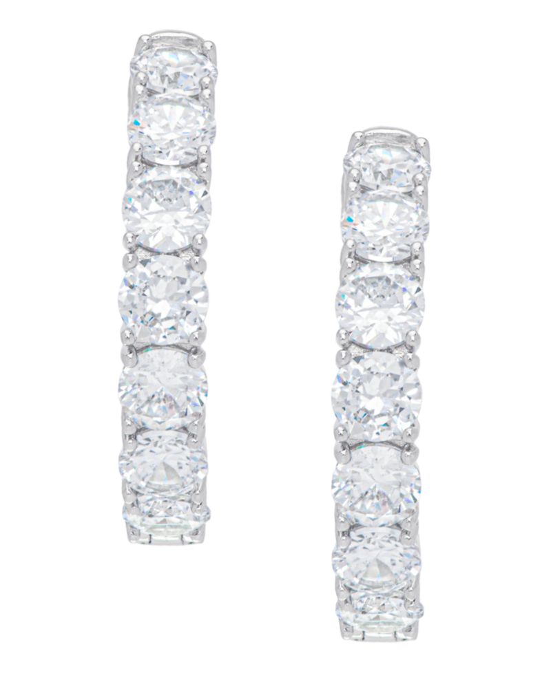 Women's Fine Silver Plated Cubic Zirconia Hoop Earrings