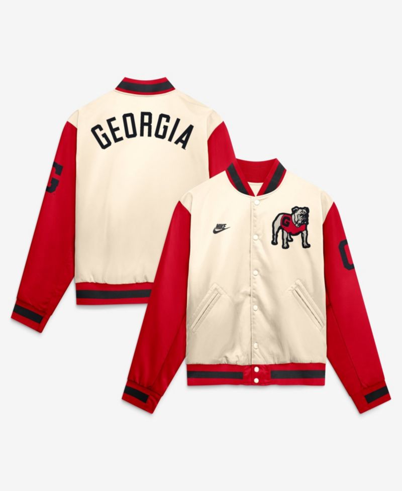 Men's Natural/Red Georgia Bulldogs Legacy Full-Snap Bomber Jacket
