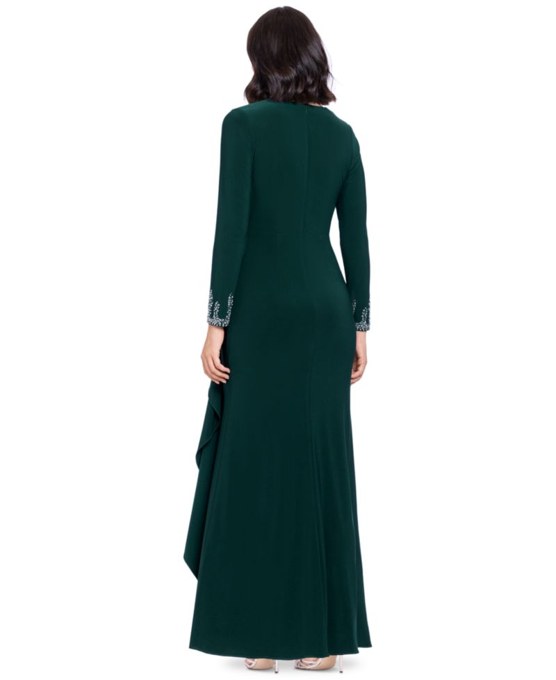 Women's Beaded Sleeve Ruched Maxi Dress