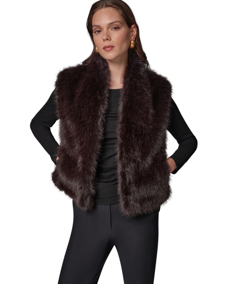 Petite Faux Fur Sleeveless Collared Vest