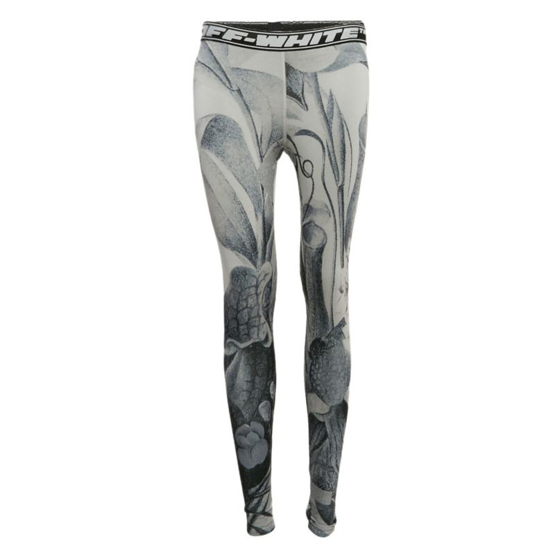 Women's Grey Athleisure Botanical Print Jersey Leggings