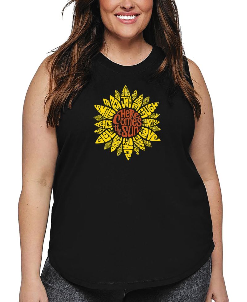 Plus Size Sunflower Word Art Tank Top