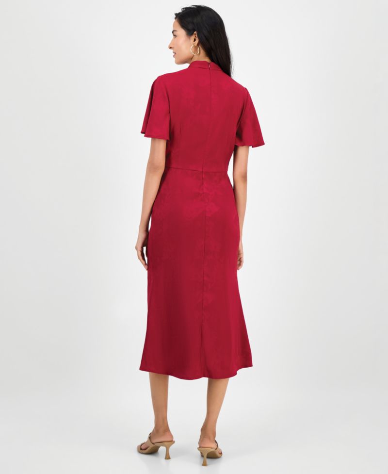 Women's High-Neck Flounce-Sleeve Midi Dress